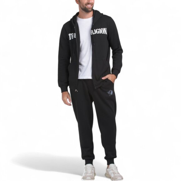 True Religion Men's Fleece Sweatsuit 2 Piece Tracksuit Matching Hoodie Joggers - Picture 2 of 13